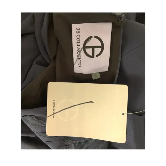 JS Collections Gown Navy V-Neck Hi-Low Long Sleeve Side Pockets Formal Dress 4 - Picture 9 of 9